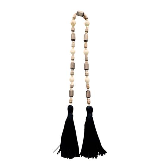 Imagem de Colar Mesa Madeira Crua E Marrom 02 Pingentes Tassel 68x24cm