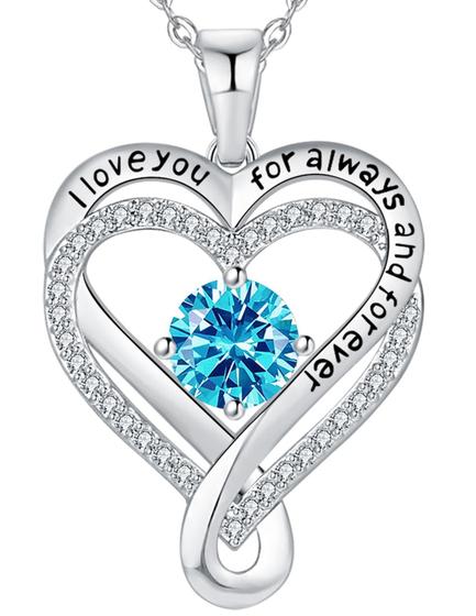 Imagem de Colar Mkhhy Infinity Heart Birthstone S925 Prateado Turquesa