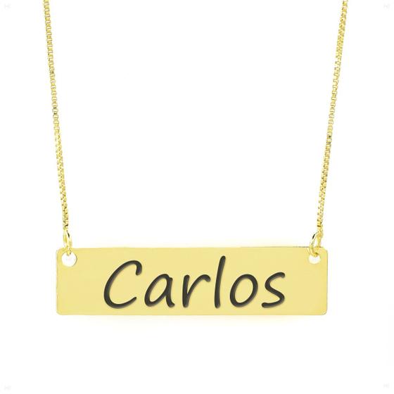 Imagem de Colar Nome Personalizado Chapinha Gravação Carlos Banhado Ouro 18K - 999004167