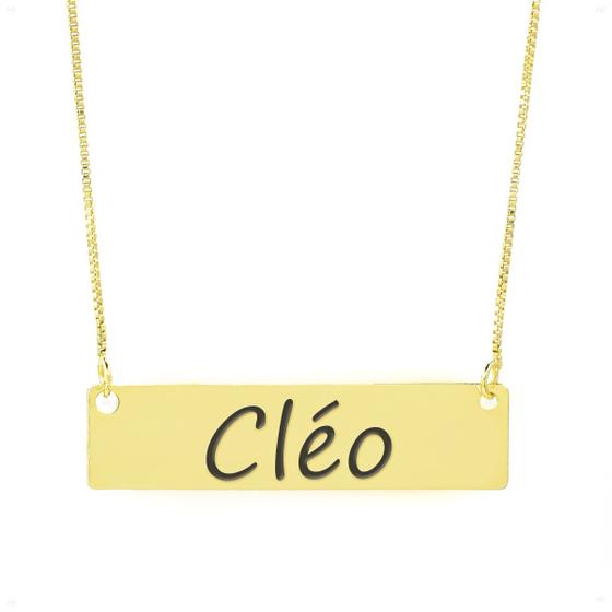 Imagem de Colar Nome Personalizado Chapinha Gravação Cléo Banhado Ouro 18K - 999004269