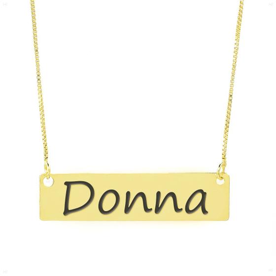 Imagem de Colar Nome Personalizado Chapinha Gravação Donna Banhado Ouro 18K - 999004287