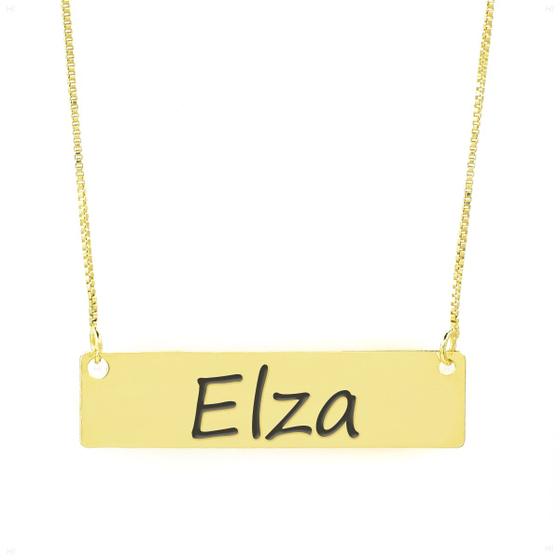 Imagem de Colar Nome Personalizado Chapinha Gravação Elza Banhado Ouro 18K - 999004298