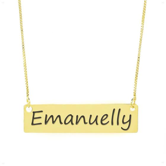 Imagem de Colar Nome Personalizado Chapinha Gravação Emanuelly Banhado Ouro 18K - 999004300