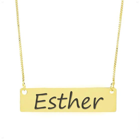 Imagem de Colar Nome Personalizado Chapinha Gravação Esther Banhado Ouro 18K - 999004308