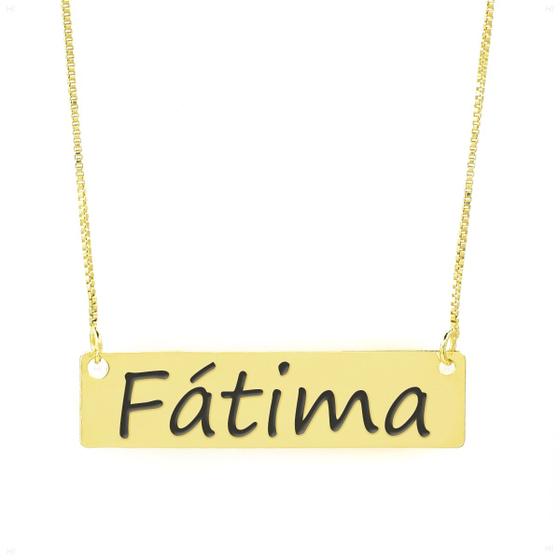 Imagem de Colar Nome Personalizado Chapinha Gravação Fátima Banhado Ouro 18K - 999004316