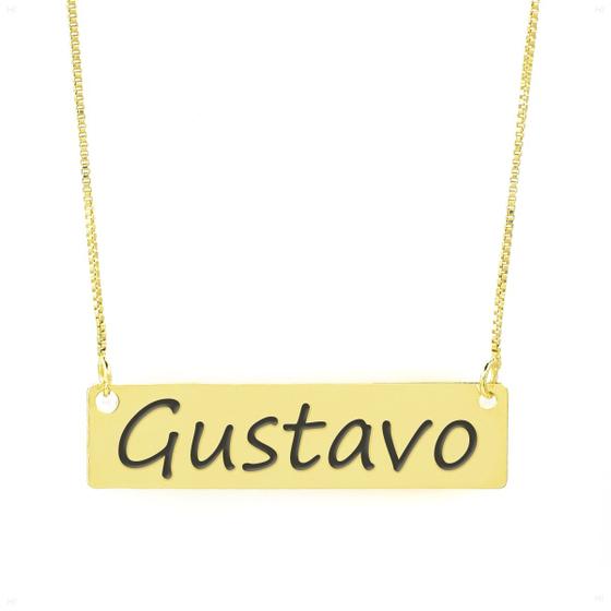 Imagem de Colar Nome Personalizado Chapinha Gravação Gustavo Banhado Ouro 18K - 999004040