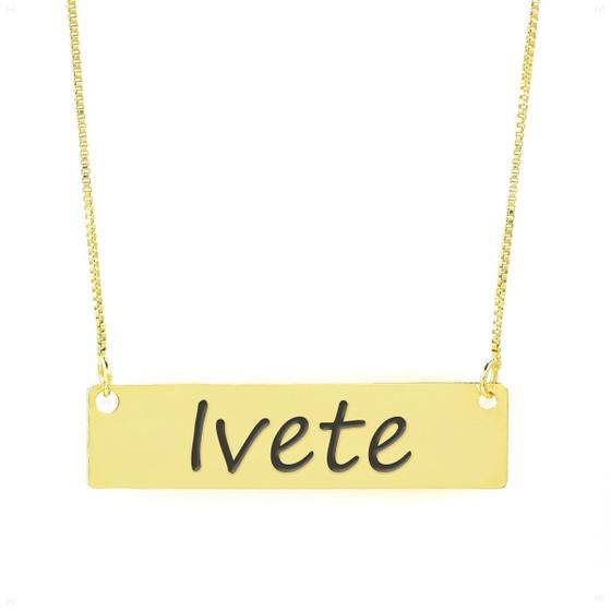 Imagem de Colar Nome Personalizado Chapinha Gravação Ivete Banhado Ouro 18K - 999004361