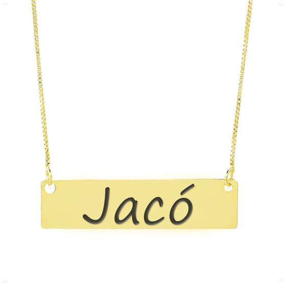 Imagem de Colar Nome Personalizado Chapinha Gravação Jacó Banhado Ouro 18K - 999004052