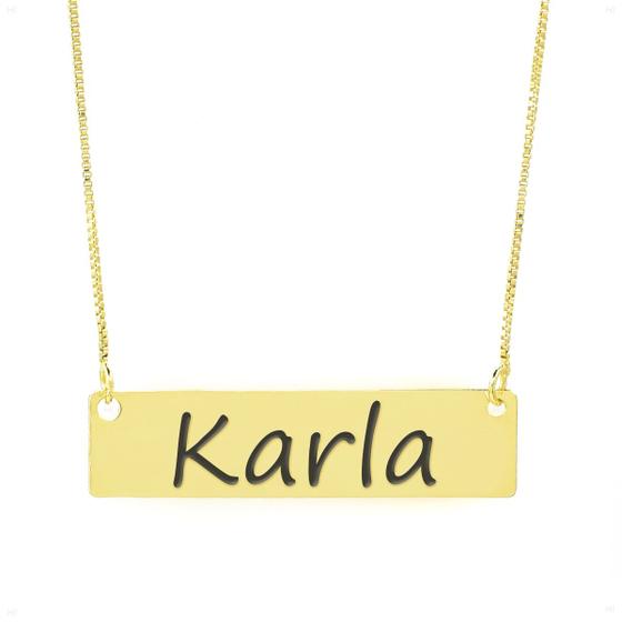 Imagem de Colar Nome Personalizado Chapinha Gravação Karla Banhado Ouro 18K - 999004391