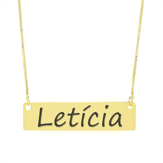 Imagem de Colar Nome Personalizado Chapinha Gravação Letícia Banhado Ouro 18K - 999004409