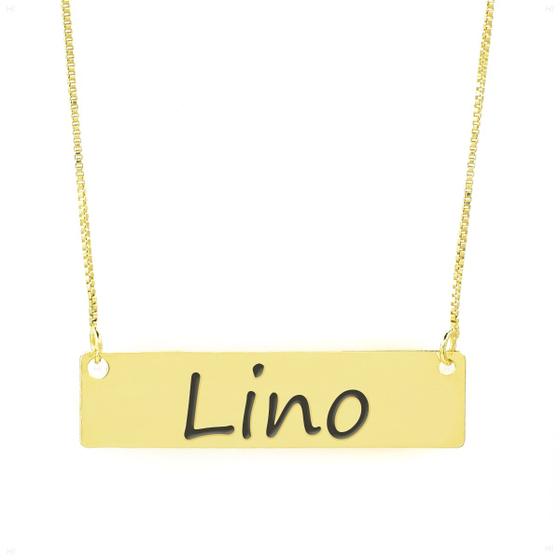 Imagem de Colar Nome Personalizado Chapinha Gravação Lino Banhado Ouro 18K - 999004205