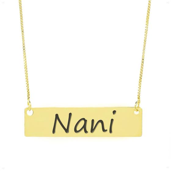 Imagem de Colar Nome Personalizado Chapinha Gravação Nani Banhado Ouro 18K - 999004440