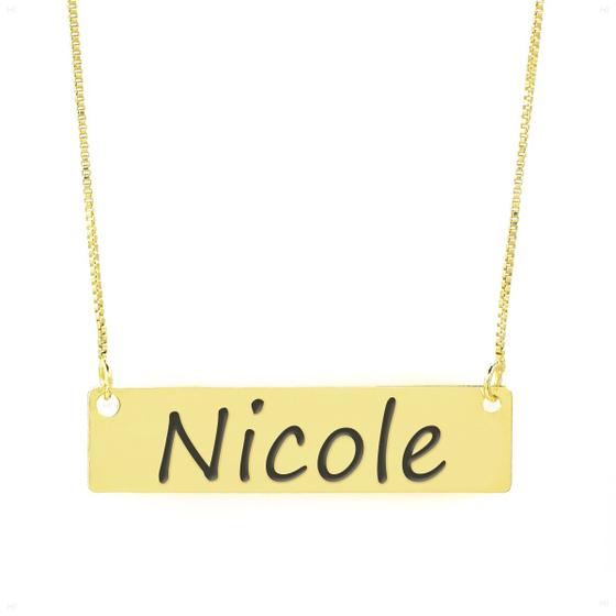 Imagem de Colar Nome Personalizado Chapinha Gravação Nicole Banhado Ouro 18K - 999004445