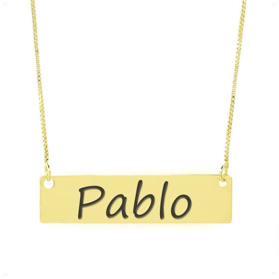 Imagem de Colar Nome Personalizado Chapinha Gravação Pablo Banhado Ouro 18K - 999004102