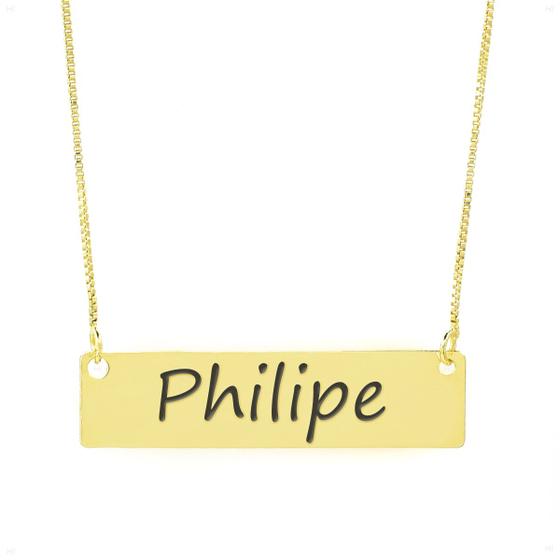 Imagem de Colar Nome Personalizado Chapinha Gravação Philipe Banhado Ouro 18K - 999004106