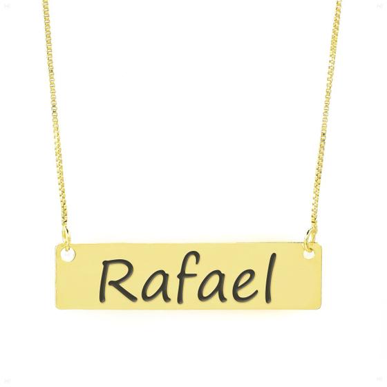 Imagem de Colar Nome Personalizado Chapinha Gravação Rafael Banhado Ouro 18K - 999004109