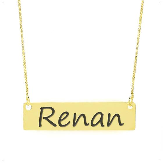 Imagem de Colar Nome Personalizado Chapinha Gravação Renan Banhado Ouro 18K - 999004113