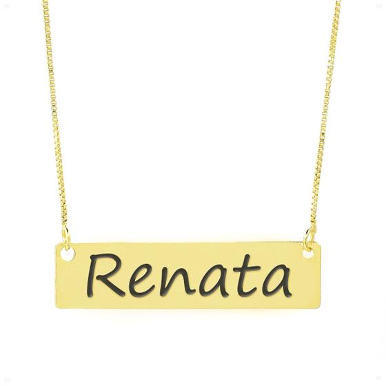 Imagem de Colar Nome Personalizado Chapinha Gravação Renata Banhado Ouro 18K - 999004457