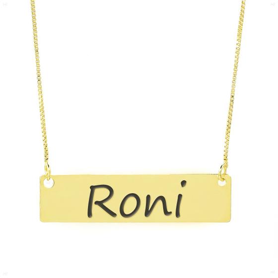 Imagem de Colar Nome Personalizado Chapinha Gravação Roni Banhado Ouro 18K - 999004119