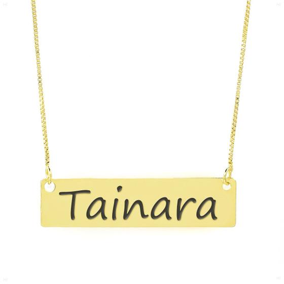 Imagem de Colar Nome Personalizado Chapinha Gravação Tainara Banhado Ouro 18K - 999004470