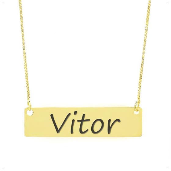 Imagem de Colar Nome Personalizado Chapinha Gravação Vitor Banhado Ouro 18K - 999004130