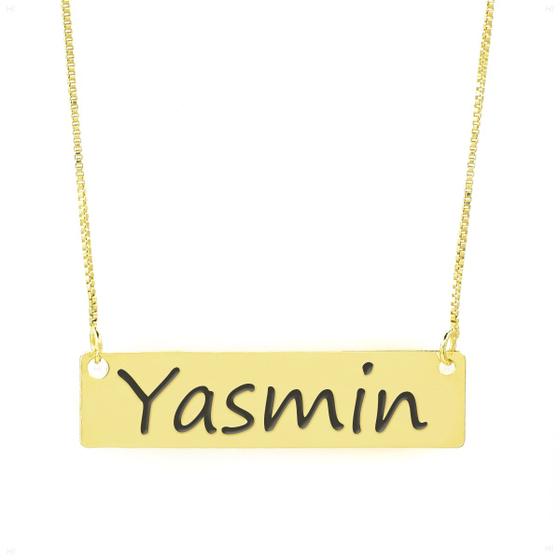 Imagem de Colar Nome Personalizado Chapinha Gravação Yasmin Banhado Ouro 18K - 999004482