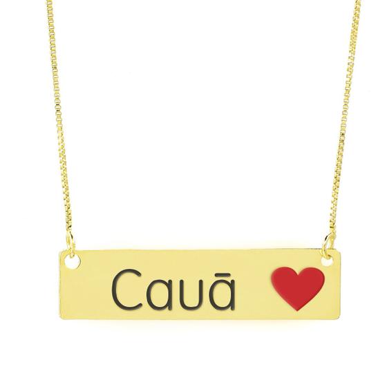 Imagem de Colar Nome Personalizado Coração Resinado Cauã Banhado Ouro 18K - 999001016