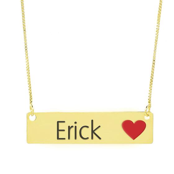 Imagem de Colar Nome Personalizado Coração Resinado Erick Banhado Ouro 18K - 999001028