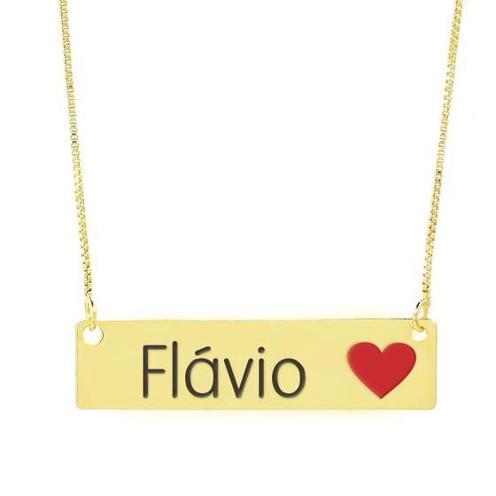 Imagem de Colar Nome Personalizado Coração Resinado Flávio Banhado Ouro 18K - 999001035