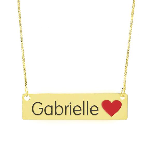 Imagem de Colar Nome Personalizado Coração Resinado Gabrielle Banhado Ouro 18K - 999001330