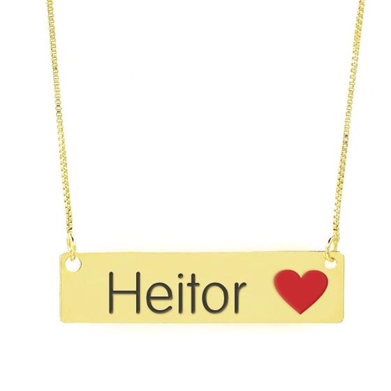 Imagem de Colar Nome Personalizado Coração Resinado Heitor Banhado Ouro 18K - 999001041