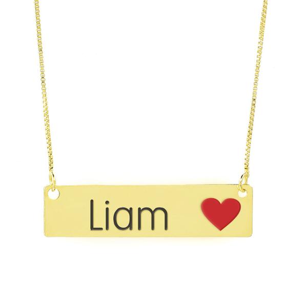 Imagem de Colar Nome Personalizado Coração Resinado Liam Banhado Ouro 18K - 999001071