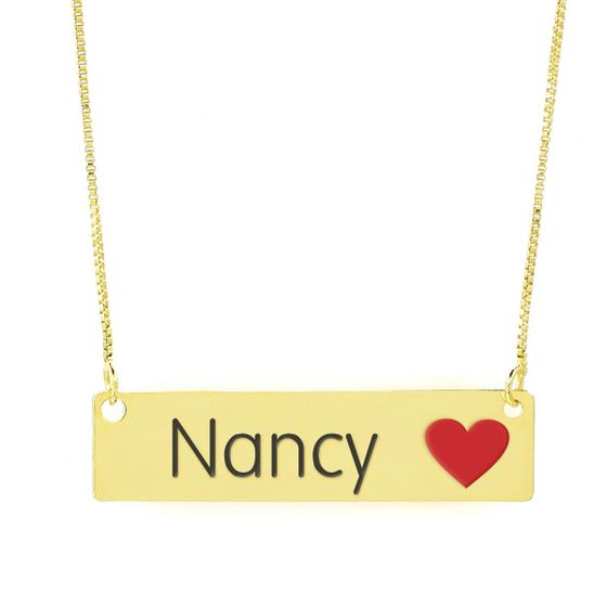 Imagem de Colar Nome Personalizado Coração Resinado Nancy Banhado Ouro 18K - 999001439