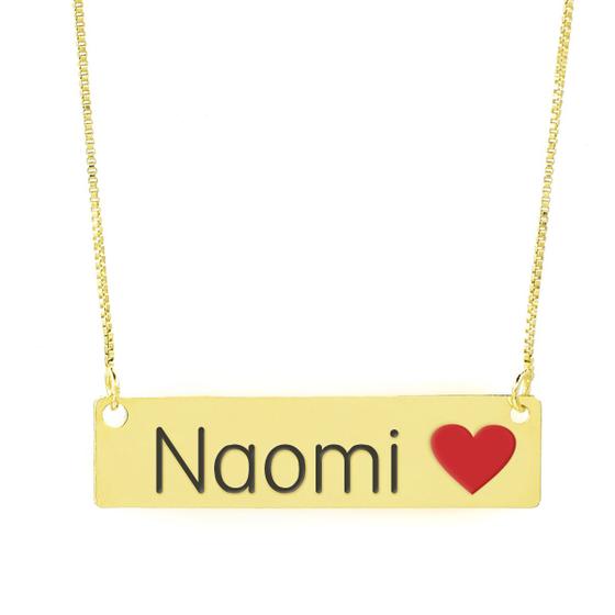 Imagem de Colar Nome Personalizado Coração Resinado Naomi Banhado Ouro 18K - 999001441