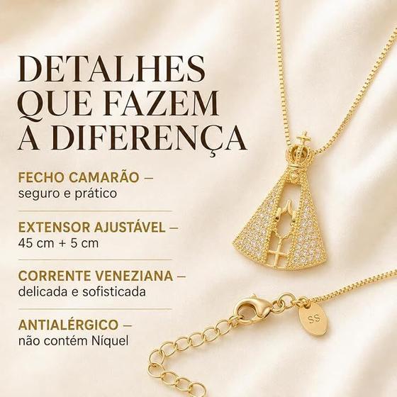 Colar Nossa Senhora Aparecida Semi Joia Banhado Ouro 18k Presente Aniversario Mae Mulher Namorada