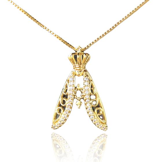 Imagem de Colar Nossa Senhora Com Zirconias Folheado Em Ouro 18K