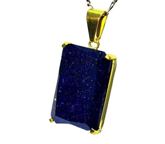 Imagem de Colar Pedra Estrela Azul Facetado Manual Garra Dourado
