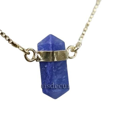 Imagem de Colar Pedra Quartzo Azul Micro Bi Ponta Natural Dourado