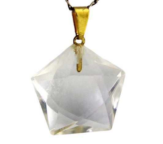 Imagem de Colar Pentagrama Pedra Cristal Montagem Banho Dourado