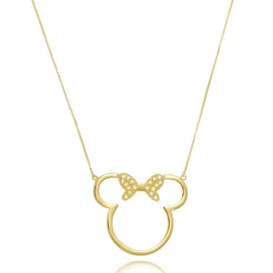 Imagem de Colar Personalizado Mickey E Minnie Vazado Folheado Em Ouro 18k