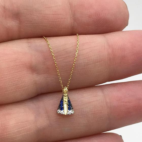 Imagem de Colar Pingente Ouro 18k Nossa Senhora com Pedras com CORRENTE k040K100