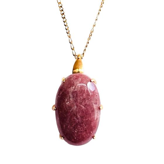 Imagem de Colar Pingente Pedra Natural Quartzo Vermelho Banhado A Ouro