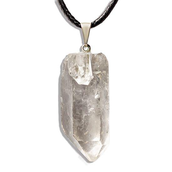 Imagem de Colar Ponta De Cristal Natural Presilha e Pino Prateado 40mm