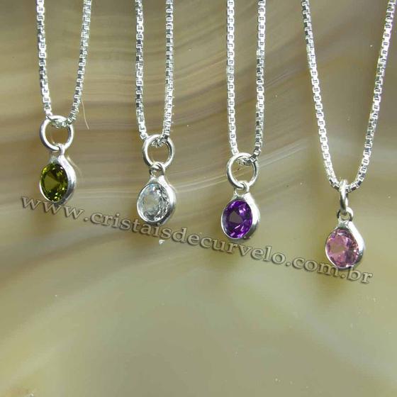 Colar Prata 925 + Pingente Prata 925 com pedra Turmalina rosa de Zircônia 120394