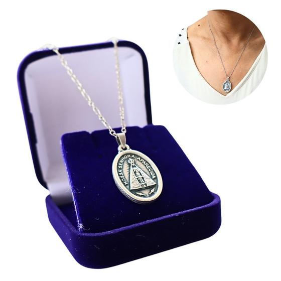 Imagem de Colar Prateado com Medalha Nossa Senhora Aparecida Oval