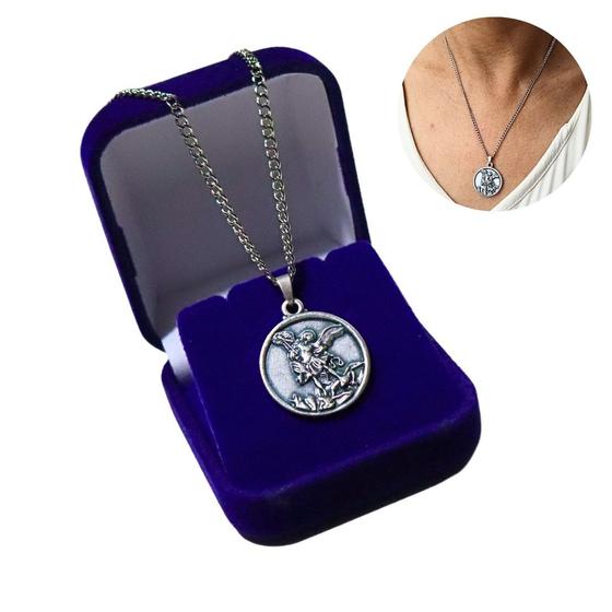 Imagem de Colar Prateado com Medalha São Miguel Arcanjo Redonda 759