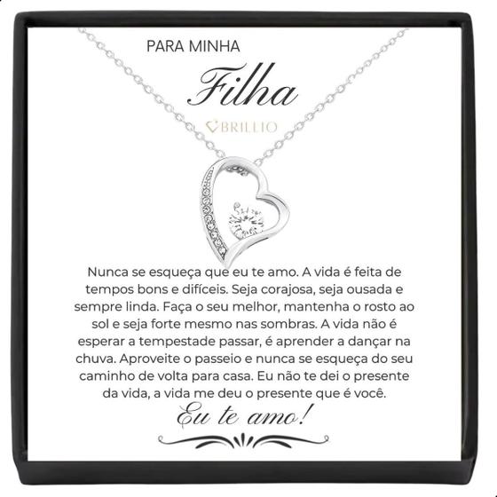Colar Presente Para Minha Filha Em Aço Inox Banhado a Prata Com Mensagem e Caixa