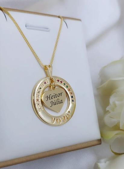 Imagem de Colar Redondo Com Detalhes em Zircônias e Coração Personalizado Vovó Banhado a Ouro