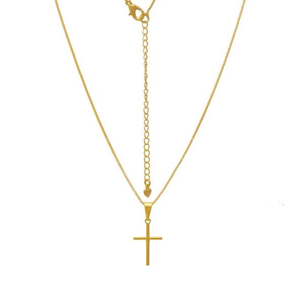 Imagem de Colar Religioso Feminino com Pingente de Cruz Lisa Folheado em Ouro 18K Softjoias