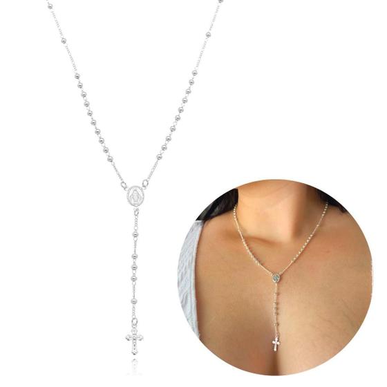 Colar Terço Feminino Prata925 Ouro18k Garantia Vitalícia - Cy semijoias Imagem de Colar Terço Feminino Prata925 Ouro18k Garantia Vitalícia